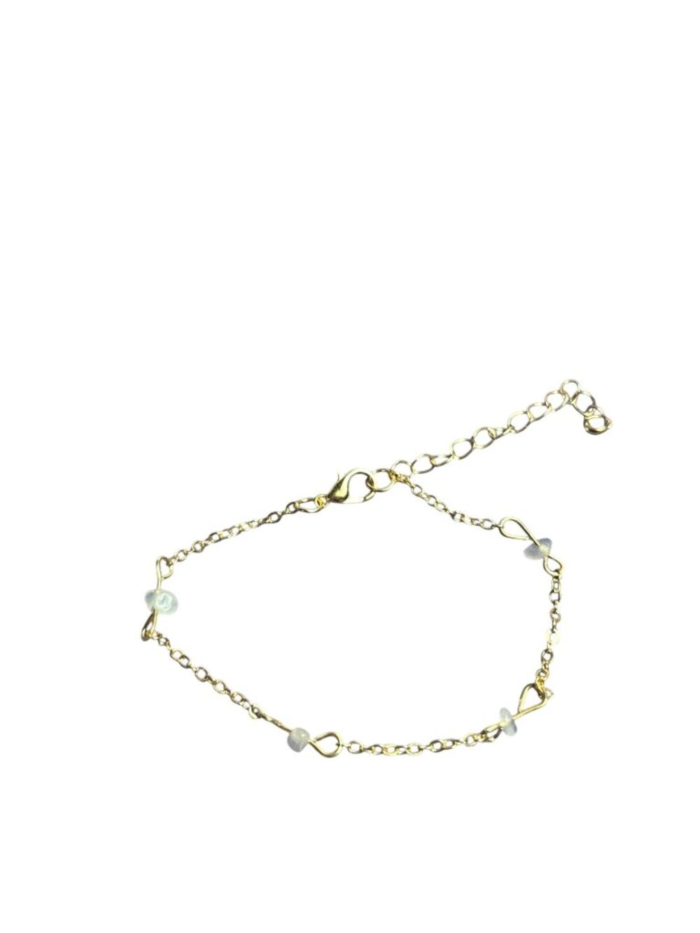 Dainty Goldtone Chain Rose Quartz Beaded Bracelet 6.5 - 8.5 inches Long